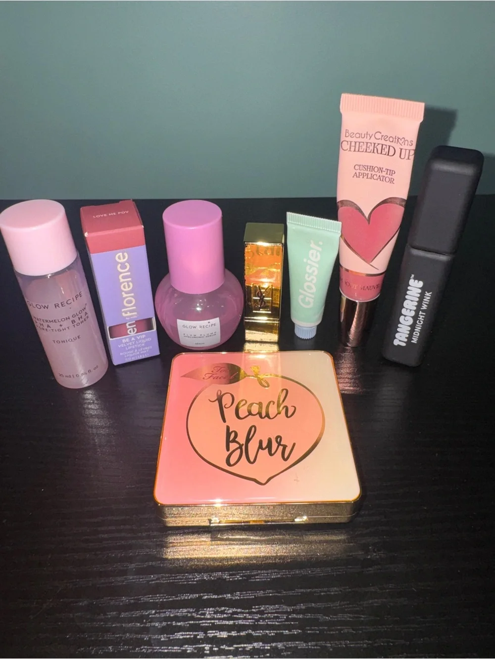 Bundle, too faced, 2 glow recipe, Florence by mills, glossier, ysl, tangerine,